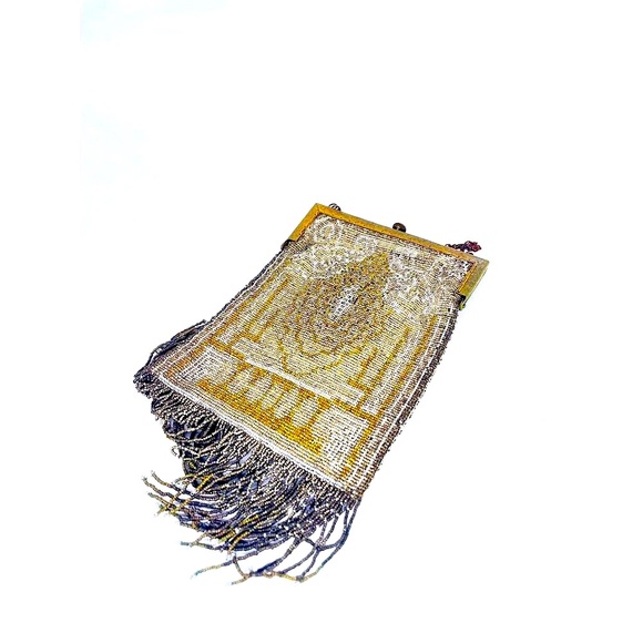 Antique Art Nouveau Micro-Glass Bead Tapestry Purse - Picture 4 of 8